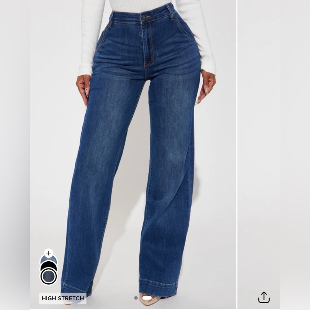Fashion Nova baggy straight leg dark blue jeans